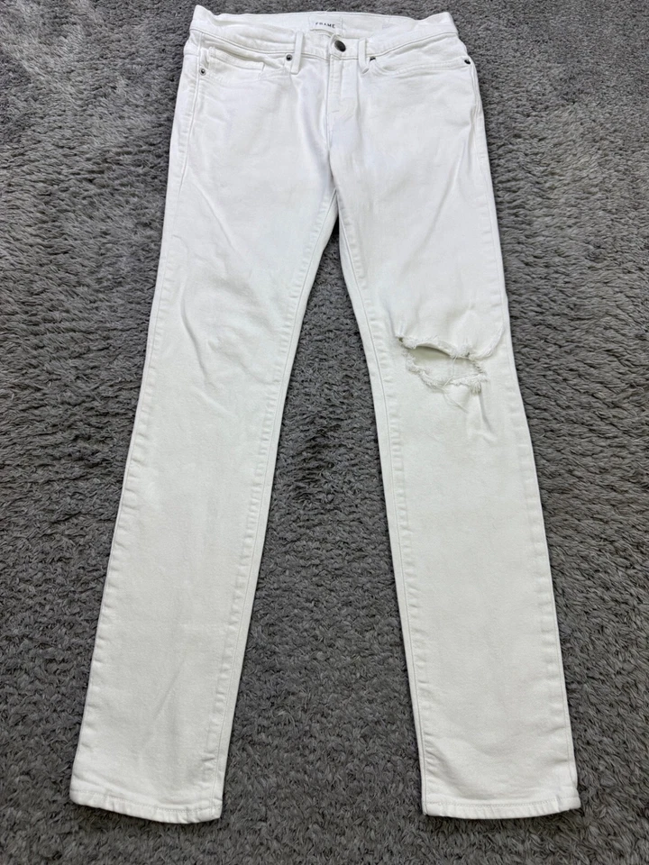 Frame Jeans Men 30 White L'Homme Skinny Slim Fit Stretch Distressed Grudge Denim - Image 1 of 4