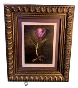 LILA Krokus gerahmter Druck signiert von der preisgekrönten Künstlerin Rita Spalding 6,5 x 8 Zoll - Bild 1 von 15