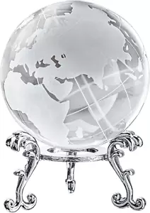 60Mm World Globe Crystal Earth Ball Paperweight with Stand Glass Sphere Display - Picture 1 of 9