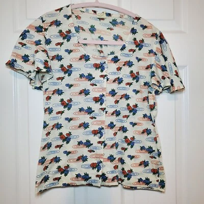 Camisa Floral De Colección Años 60 Jantzen Etiqueta 4 Jrs Abotonada Talla Med Foto 1 de 4