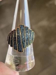Yellow Gold Over Sterling Silver Blue Diamond Fancy Ring - Picture 1 of 14