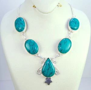 Damenanhänger Kette charaktervolle Sterling Silber 925 Edelstein blaue Türkis - Bild 1 von 4