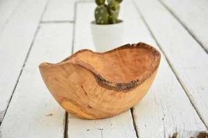 Rustic Wooden Serving Bowl - Hand-Carved Boat Shape 8x6x4 Inch - Picture 1 of 2