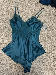 Victorias Secret Stretch Satin Cutout Romper Lingerie Green XS - Picture 1 of 5