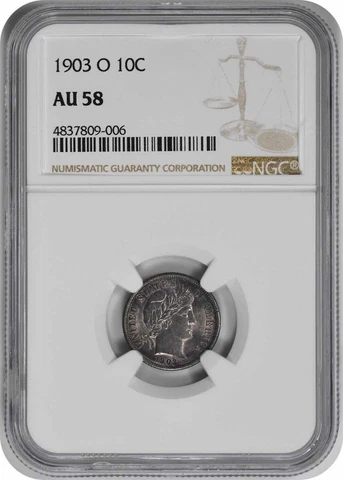 1903-O Barber Silver Dime AU58 NGC Cover