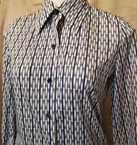 Camicia blusa vintage blu navy donna modello simbolo genere top bottoni davanti M - Foto 1 di 10