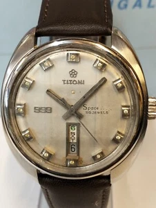 TITONI SPACE KING 999 AUTOMATIC PATINA SILVER DIAL SWISS MEN FULL WORKING VTG. - Picture 1 of 24