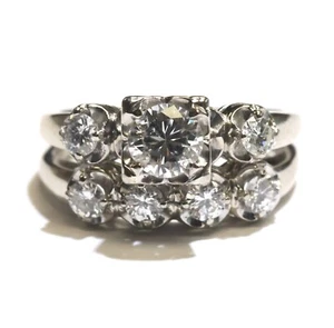 14k white gold 1.20ct Round Natural diamond engagement ring wedding band 5.6g - Picture 1 of 10