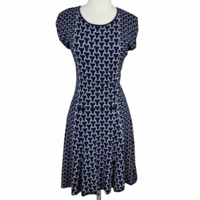 Vestido Suéter Mujer Laundry Shelli Segal Grande Azul Marino Tejido Jaquard Foto 1 de 4