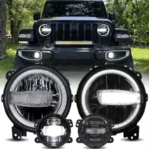 9'' LED DRL Headlights 4" Fog Light Set For Jeep Wrangler JL Gladiator 2018-2023 - Foto 1 di 14