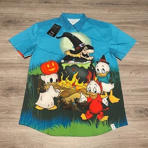 NEW Loungefly Disney Mens M Huey Dewey Louie Halloween Button Shirt Short Sleeve - Picture 1 of 6
