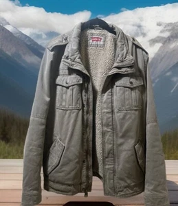 Giacca jeans uomo Levi Strauss denim verde kaki taglia M foderata in pile vintage - Foto 1 di 4