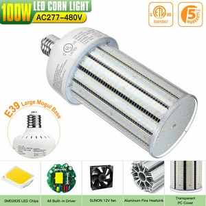 Retrofit High Bay Lighting 100W LED Corn Cob bulb Warehouse Garage Workshop 480V - Picture 1 of 8