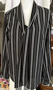Nine West Women Blouse Semi Sheer Long Sleeve Black and White Stripes Size S - Picture 1 of 4