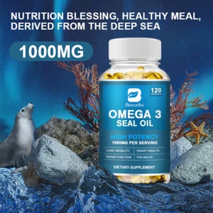 Omega 3 Seal Oil Capsules with EPA DPA DHA 1000Mg Brain & Heart Health 120 Pcs - Picture 1 of 6