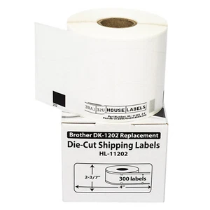 Non-OEM Fits BROTHER DK-1202 Labels (2-3/7" x 4") - (20) Rolls of 300 - Picture 1 of 7