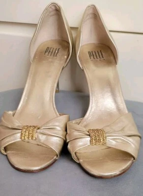 Vestido Pelle Moda Dorado Noche Cuero Tacones Cristal Adornado 10 Tacones 2.9 Foto 1 de 4