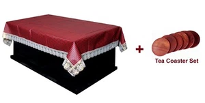PVC 4 Seater Center Table Cover (Maroon) with Tea Coaster Set of 6 - Picture 1 of 5