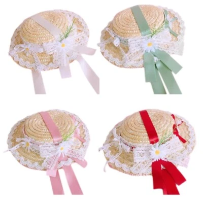Women Girls Tea Party Sun Hat Victorian Lace Flowers Straw Hats Party Accessory - Image 1 of 4