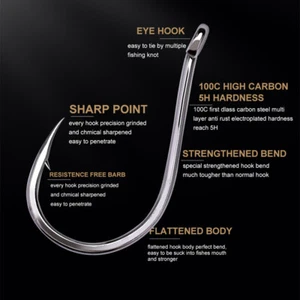 100pcs/Box High Carbon Steel Fishing Hook Barbed 7#-5/0# Lure Jig Hooks Sharp - Picture 1 of 36
