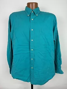 Y2K Lands End Shirt Men Large Long Sleeve Button Down Cotton Twill Blue Vintage - Picture 1 of 14