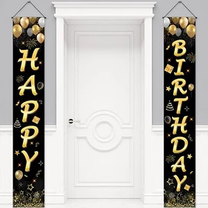 Happy Birthday Banner Decorations for Men Women Boys Girls Black Gold Party D... - Picture 1 of 6