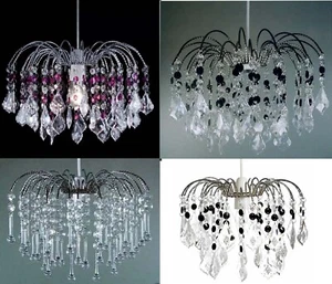 Chandelier Style Modern Ceiling Light Shade Acrylic Droplet Clear Crystal Beaded - Picture 1 of 12