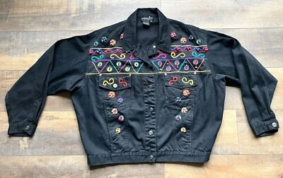 Chaqueta Carole Little Vintage Negra Denim Bordada Con Cuentas Mujer Talla 10 VER Foto 1 de 4