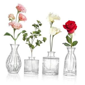 Glass Bud Vases Set of 4, 4 Sizes of Small Flower Vase for Party or Home Table - Picture 1 of 7