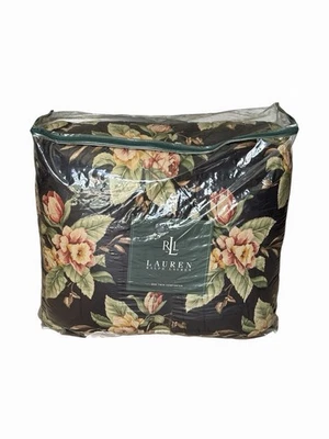 Difícil de Encontrar RalphLauren Vintage Charleston Doble Edredón Negro Floral Bronceado Nuevo Antiguo Stock Foto 1 de 2