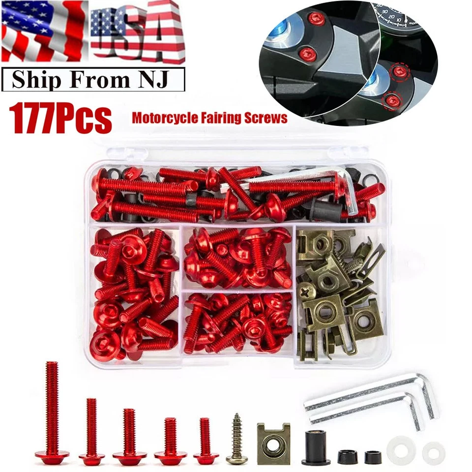 Motorcycle Fairing Bolt Kit Aluminum Alloy M5 M6 Screws Fasteners Universal Red - Image 1 of 4