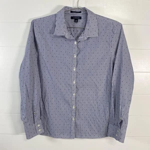 Lands' End Shirt Womens Petite 14P Blue No Iron Supima Button Down Striped Dot - Picture 1 of 10