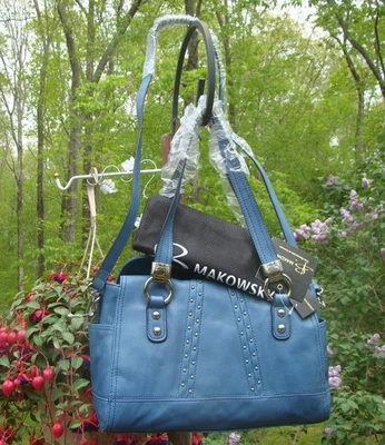 NUEVO B Makowsky AZUL Ria CUERO BANDOLERA + Cartera, Precio de venta sugerido por el fabricante $278, ¡último!  X-Body Foto 1 de 4