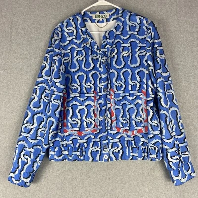 Chaqueta Kenzo Azul Eslabones Estampada Seda Botón Frontal Con Bolsillos Mujer’s M Multicolor Foto 1 de 4