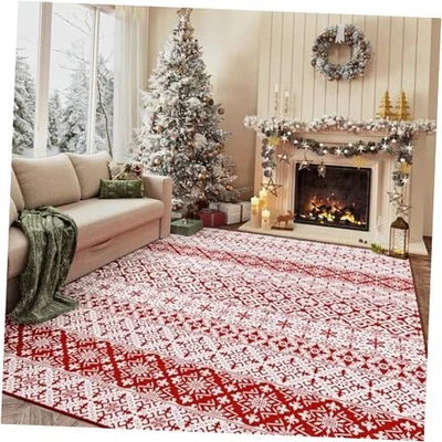 Christmas Area Rug 5x7 Red Snowflake Holiday Decorative Living Room Bedroom  - Imagem 1 de 4