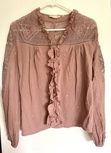 Forever That Girl Lace Ruffle Button Blouse Top Mauve Pink Cotton Boho Romantic - Foto 1 di 11