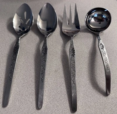 Juego de 4 cuchara y tenedor para servir cubiertos vintage de acero inoxidable Rogers Velvet Rose Foto 1 de 2