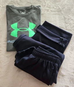 Under Armour ColdGear Storm Fleece Wide Leg Bungee Pant & Loose Fit HeatGear Tee - Picture 1 of 15