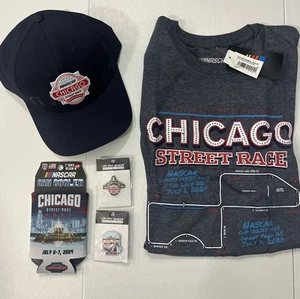 LOTE DE 5 NASCAR Chicago Street Race Sombrero Prendedores Lata Enfriador Camisa L - Imagen 1 de 4