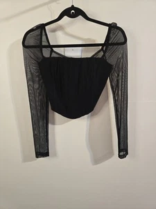 Princess Polly Beverly manica lunga taglia 4 nero zip laterale trasparente Earth Club - Foto 1 di 6