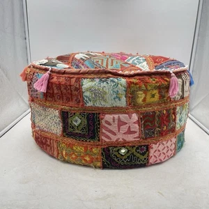 Indian Patchwork Pouffe Ottoman Floor Cushion Boho Elephant Embroidered Vintage - Picture 1 of 8