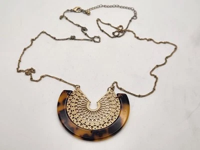 Faux Tortoise Shell Hoop Gold Tone Statement 31" Necklace - Image 1 of 4