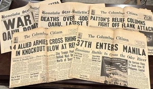WWII Zeitungsschlagzeilen Honolulu Star Columbus Bürger -15 Schlagzeilen - Reprints - Bild 1 von 16