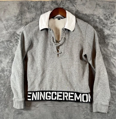 Opening Ceremony Sweatshirt Womens Small Gray Spellout Lace Up Collar - Image 1 of 4