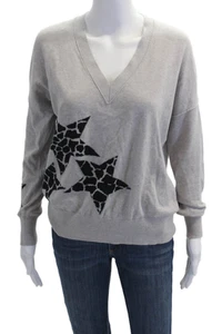 LIT Womens Cotton Graphic Geometric Long Sleeved V Neck Sweater Gray Size S - Picture 1 of 5