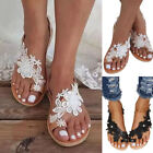 Sandales à rabat plates florales pour femmes orteil bague tongs pantoufles été plage chaussures décontractées