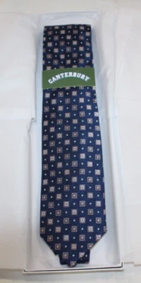 Corbata Canterbury by Von Maur 2010 100 % seda 50"x3" gris marino blanco patrón nueva con etiquetas Foto 1 de 4