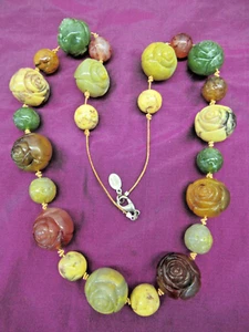 LAILA ROWE Blume Perlen geschnitzter Stein Stil Designer 25" Halskette - Bild 1 von 5