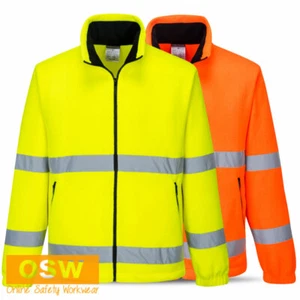 Hi Vis Yellow Orange Unisex Full Zip Comfortable Warm Light Polar Fleece Jacket - Picture 1 of 8