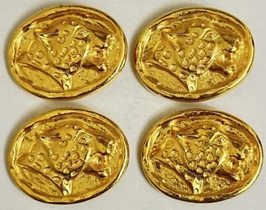4 Leopard Large Chunky Metal Goldtone Jacket Overcoat Oval Buttons 1.75” x 1.25” - Picture 1 of 6